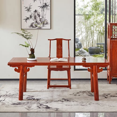 新中式缅甸花梨红木全实木书桌