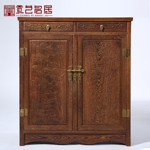 红木家具 全鸡翅木雕花鞋柜 两门大容量中式仿古玄关门厅收纳鞋架