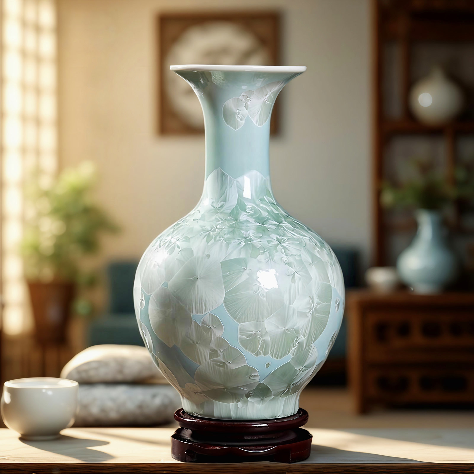 景德镇陶瓷花瓶摆件客厅插花结晶釉瓷器装饰复古中式家居高级感