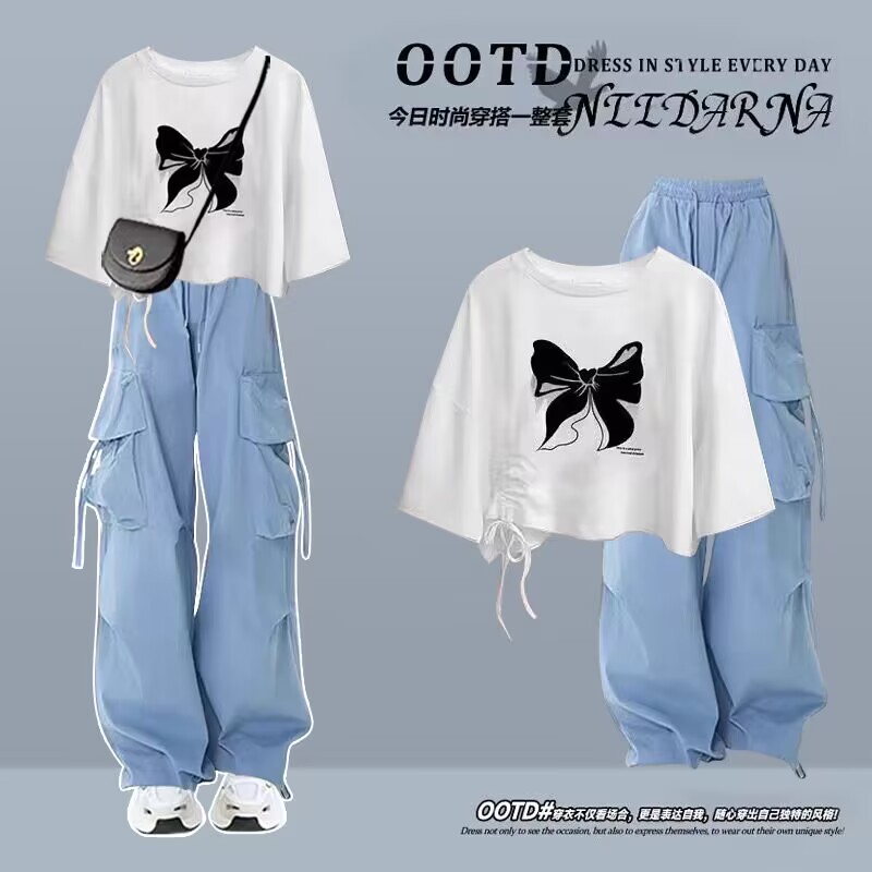 青少年中大童短袖T恤两件套夏装