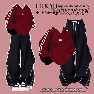 炸街少女拜年服女童本命年新年女大童衣服红色马年卫衣女两件套装