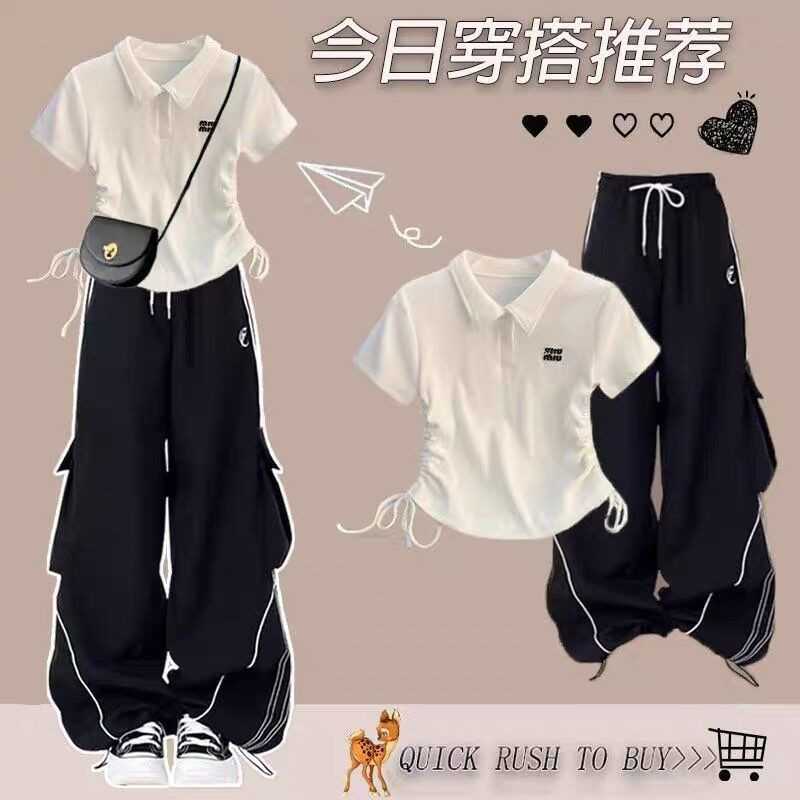 夏季洋气少女短款上衣工装裤套装图片