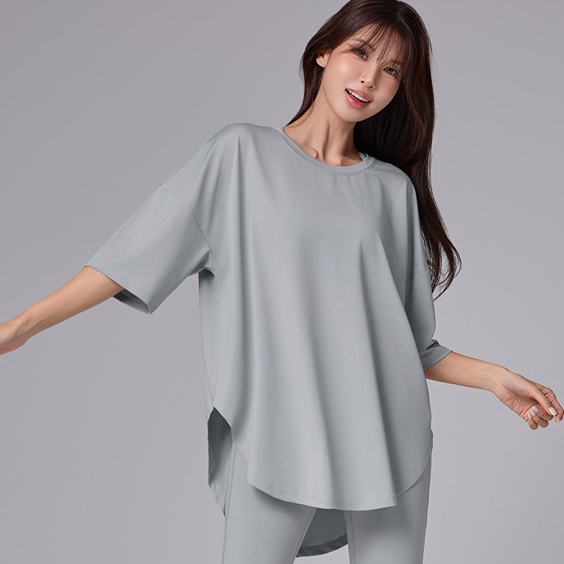 中长款过臀宽松瑜伽服女短袖T恤运动健身服速干透气训练服上衣薄