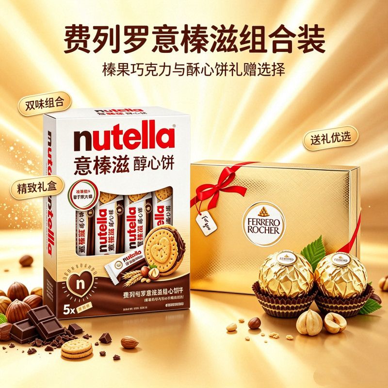 费列罗意榛滋组合礼盒榛果巧克力夹心饼干送礼醇心饼（代可可脂）