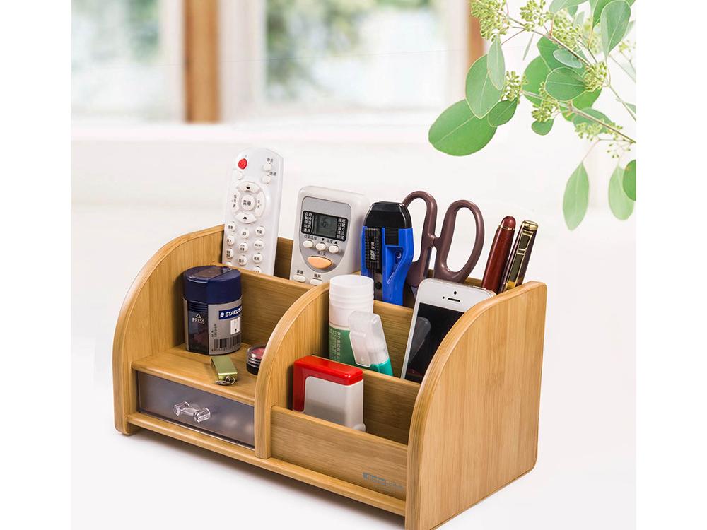 金隆兴C2031木质多功能笔座 创意时尚带抽屉收纳盒 桌面摆放笔筒