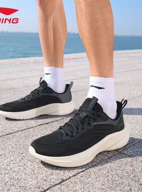 李宁轻风V3男士跑步鞋春夏新款黑色网面透气减震运动鞋轻便慢跑鞋