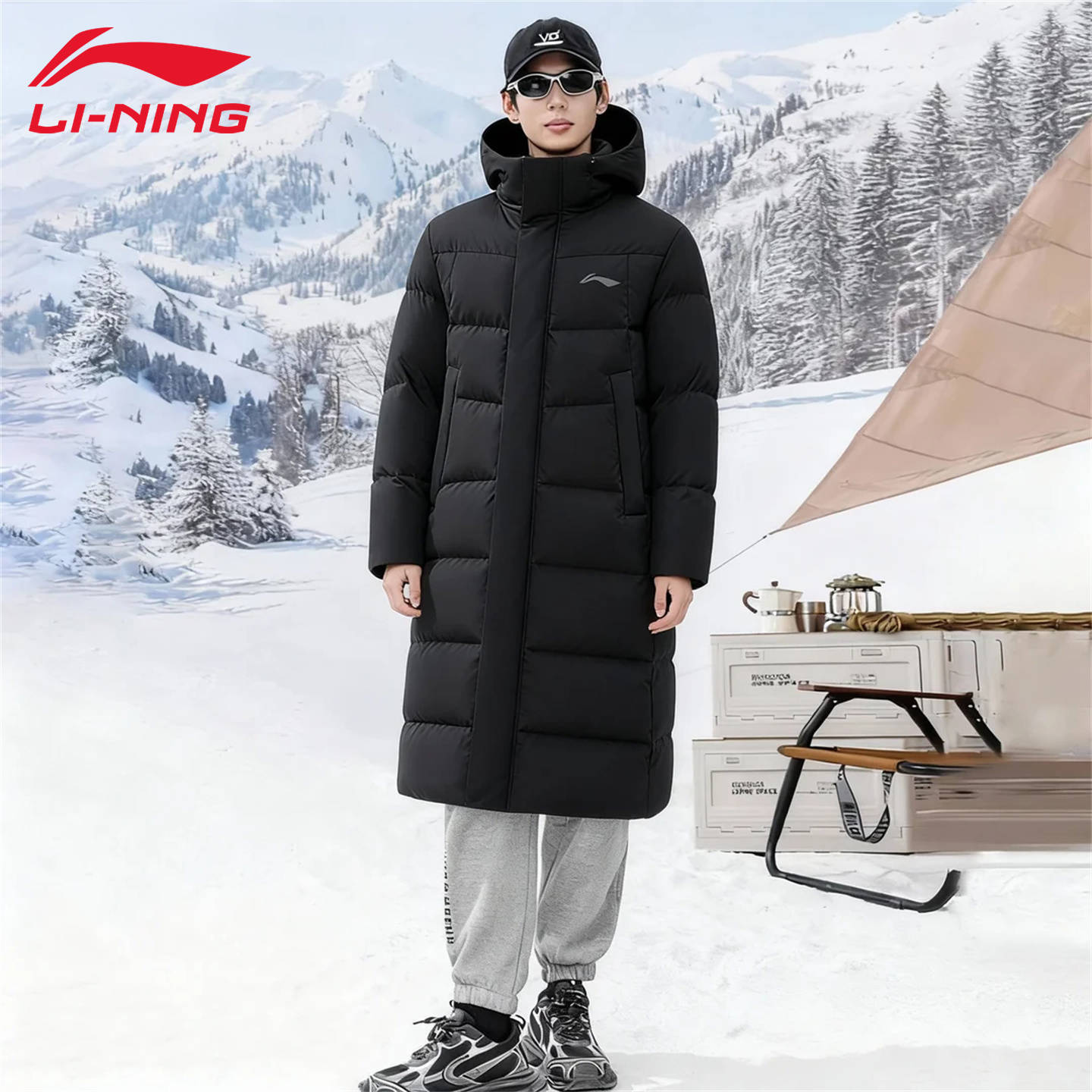 李宁长款防泼水防风运动羽绒服