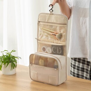 旅行洗漱收纳包化妆包大容量带挂钩便携化妆品分格防水面料手提包