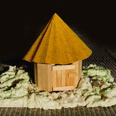 沙盘模型建筑雪糕棒棍河姆渡人半坡人地穴式 圆形房屋diy手工材料