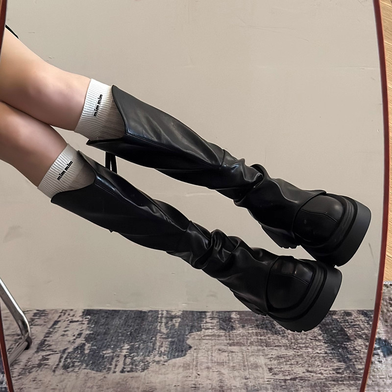 长筒靴女2025秋冬新款靴子V口高筒小筒围粗跟爆款长靴真皮骑士靴,女鞋,骑士靴,淘宝优惠券,粉丝福利购,淘宝优惠卷