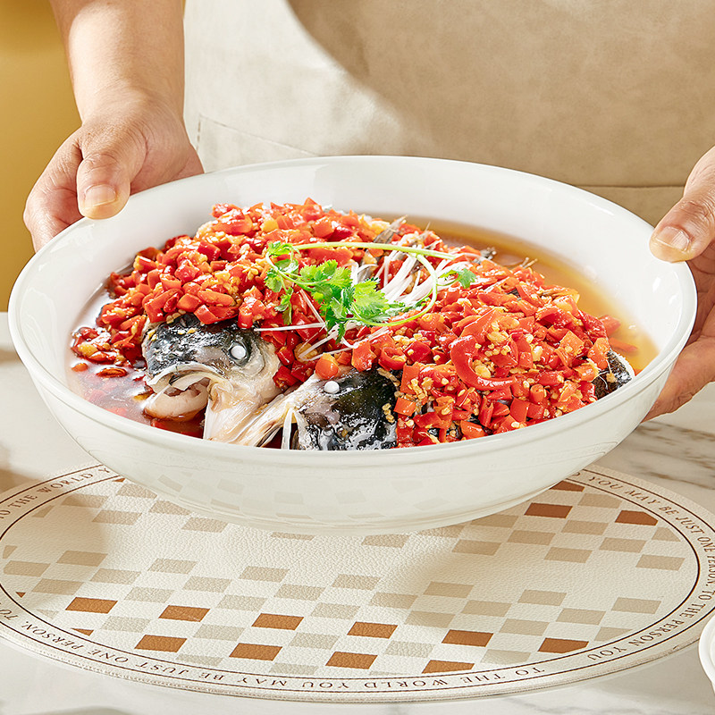 陶瓷蒸剁椒鱼头多宝鱼专用大盘子菜盘家用特大号大盘鸡圆深盘碟子