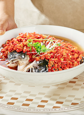 陶瓷蒸剁椒鱼头多宝鱼专用大盘子菜盘家用特大号大盘鸡圆深盘碟子