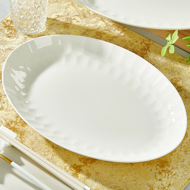 骨瓷鱼盘家用2025新款高颜值蒸鱼盘子高级感椭圆鱼盘大号装鱼碟子