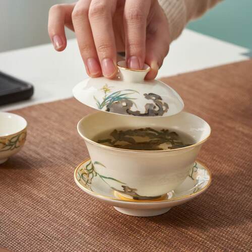 硅元瓷器三才茶盖碗 轻奢送礼带盖碟泡茶盖碗礼盒 雅韵天成盖碗