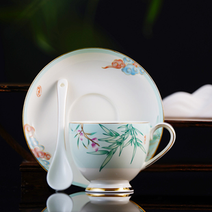 硅元陶瓷 咖啡杯碟茶杯套 青云直上套装配勺 描金奢华下午茶杯子