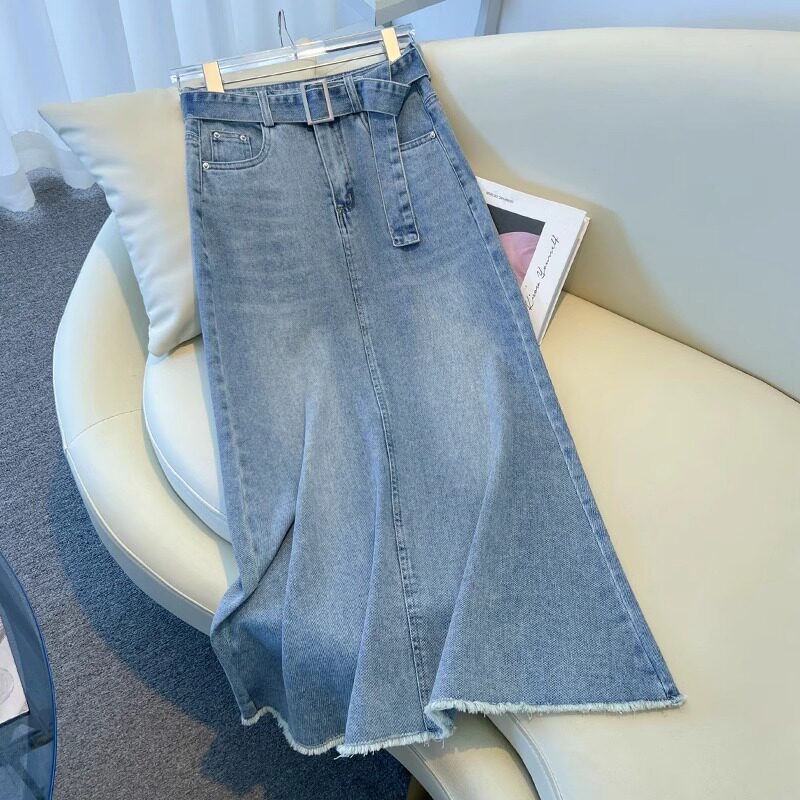 浅蓝色牛仔鱼尾裙半裙女夏
