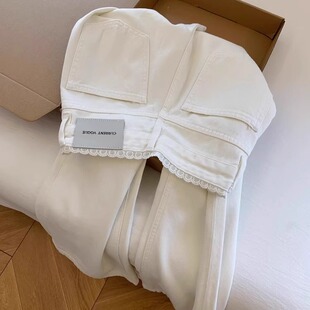 蕾丝花边法棍直筒牛仔裤女夏季今年流行的梧桐裤白色高腰阔腿裤子