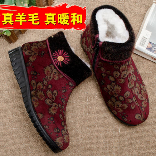 老北京布鞋羊毛防滑软底妈妈鞋
