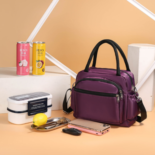 纯色小布包手提包妈咪包格子尼龙布加厚防水斜挎包手拎拉链妈妈包