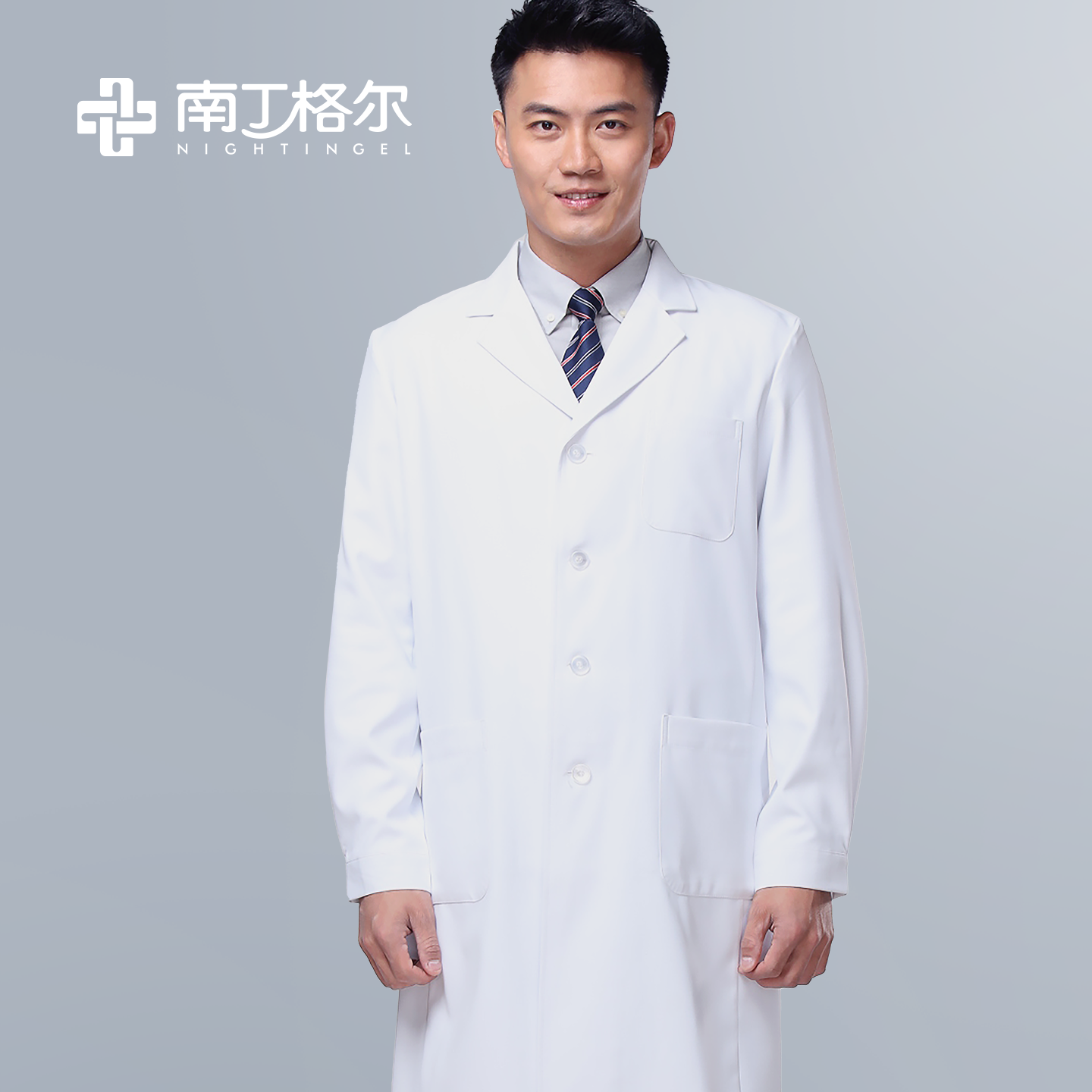 南丁格尔男白色修身长袖白大褂护士服口腔美容工作服实验服医生服