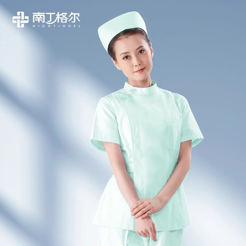南丁格尔女绿色护士服分体套装夏装短袖口腔药店医护工作服上衣