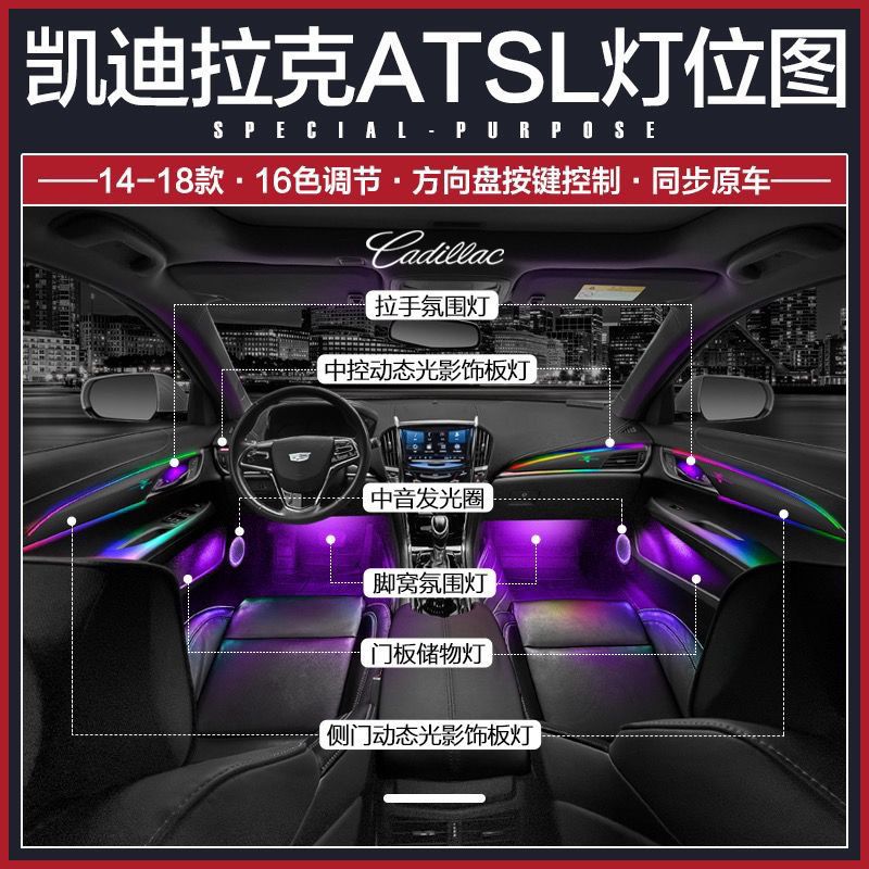 适用于凯迪拉克XT5/XT4/CT5/XT6/CT6/XTS氛围灯改装原厂升级内饰