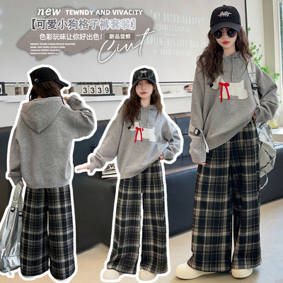 女童灰色小狗连帽套头针织衫中大童秋冬加厚毛衣内搭儿童长袖上衣