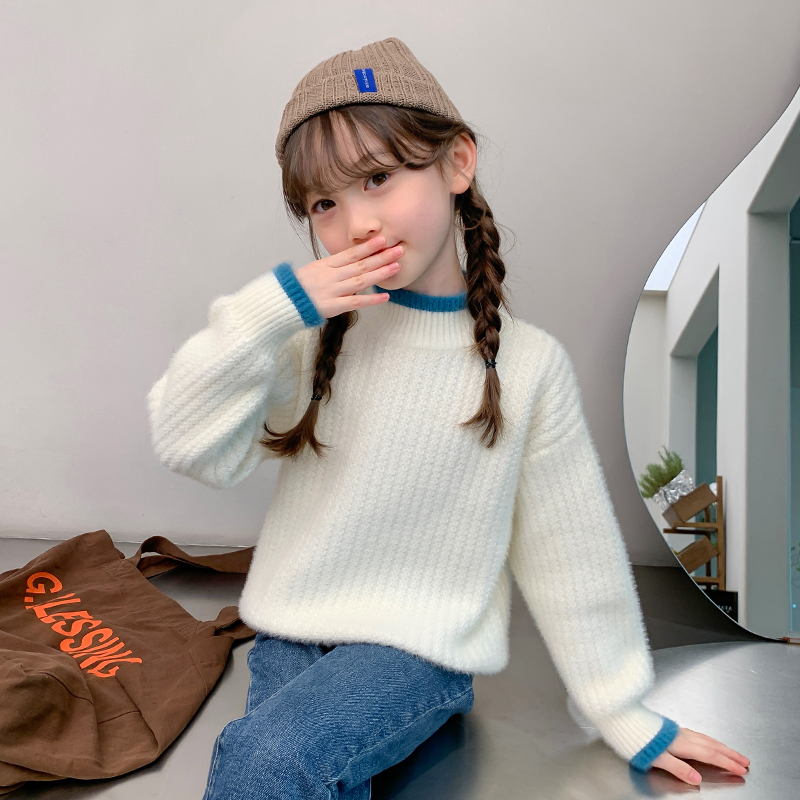 女童毛衣2025新款秋冬套头洋气水貂绒儿童针织衫冬季加厚加绒打底
