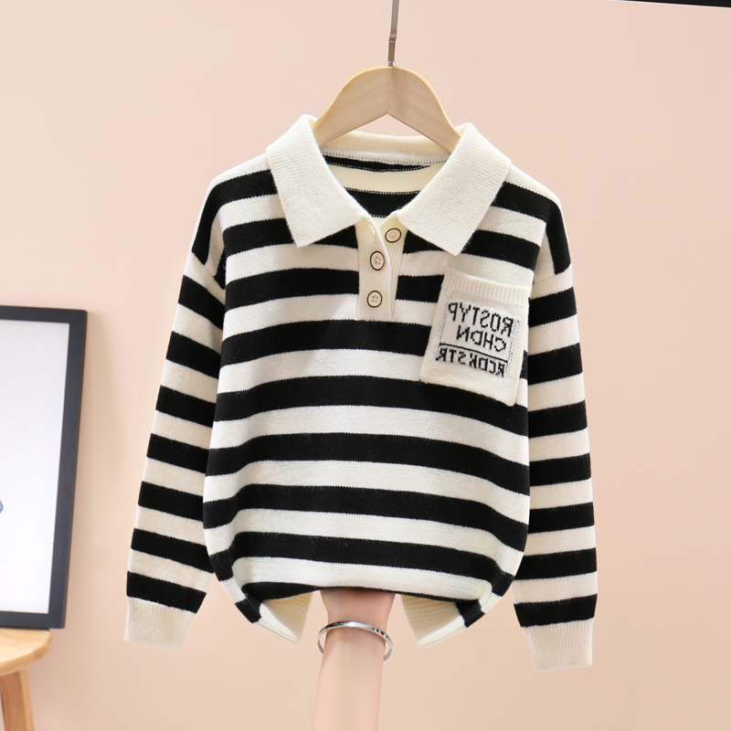 童装男童条纹毛衣春秋套头2025新款秋冬款儿童学院风POLO针织衫潮
