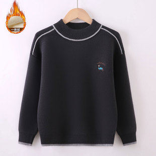 男童毛衣纯色儿童秋冬2025新款男中大童冬装加厚一体绒针织衫内搭