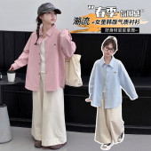 外套中大童女孩粉色外穿衬衣上衣潮 儿童长袖 女童衬衫 春秋2026新款
