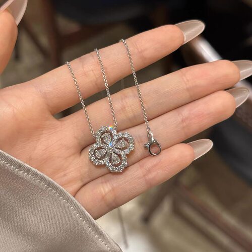 四叶草S925纯银满钻锁骨链女