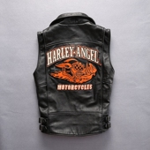 HARLEY哈雷背心休闲头层牛皮马甲男女情侣款 幸运猪头真皮机车马甲