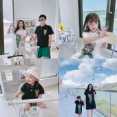 男宝T 婴儿百日照t恤短袖 高端不一样亲子装 猫咪连衣裙一家三口夏装