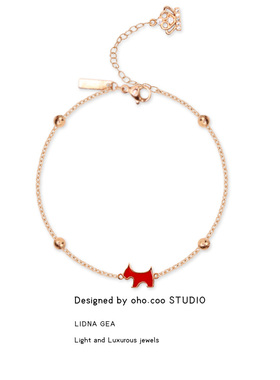 Oho coo 新加坡设计师品牌手链女小众设计高级轻奢红色小狗手串