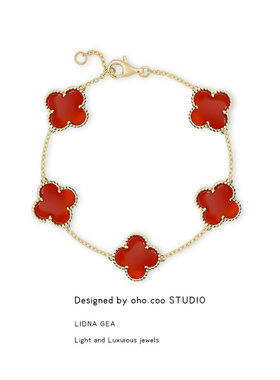 Oho coo 新加坡设计师品牌手链女小众设计高级轻奢四叶草红色手串