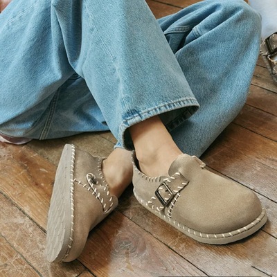 【春季新品全包厚底勃肯鞋女2025 新款休闲 内增高外穿真皮懒人鞋