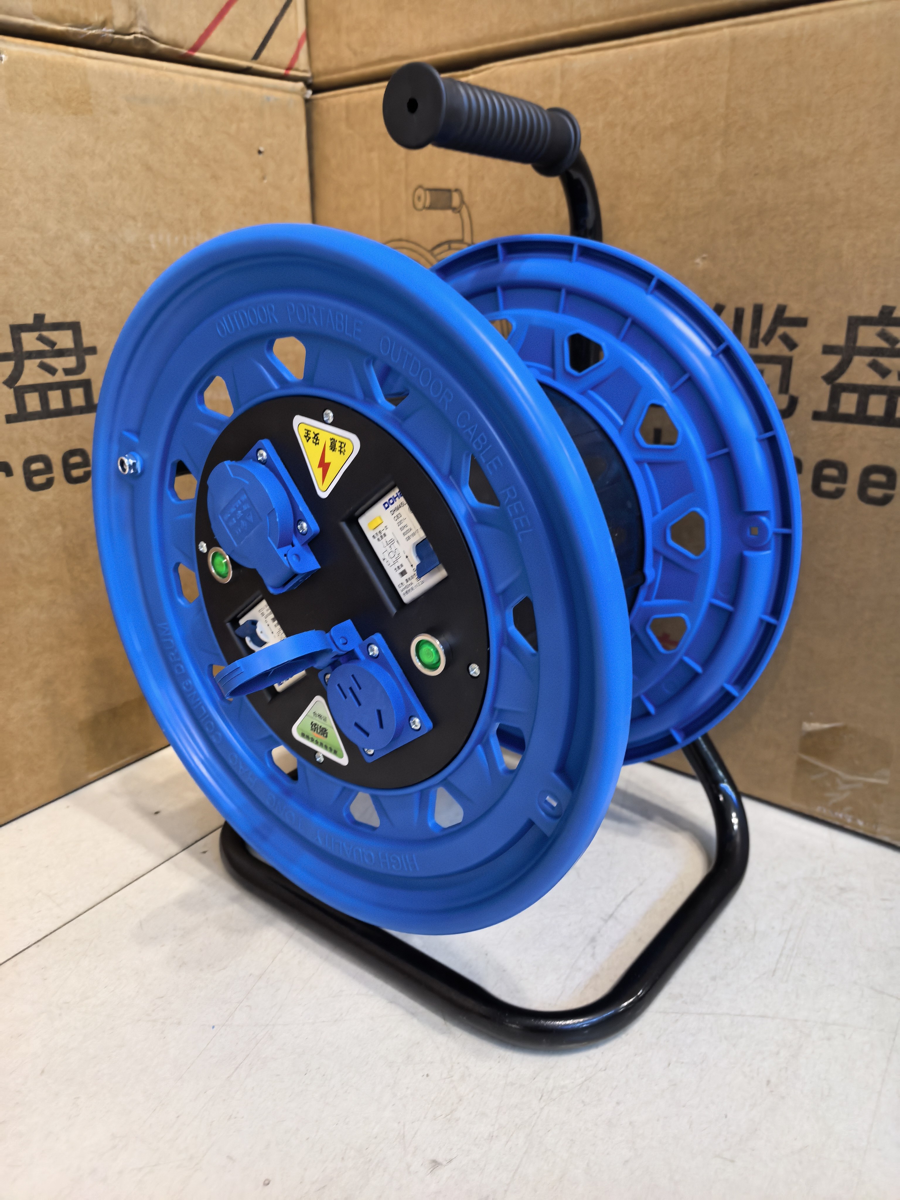 电线卷线盘双漏电双插座收线神器绕线盘电缆盘线轴线轮带插座空盘图片