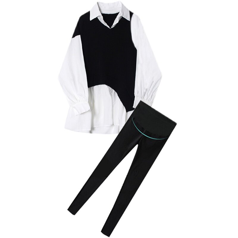 PREGNANT WOMEN AUTUMN CLOTHES SET 2024 FASHION STYLE INTERNET CELEBRITY FAKE TWO-PIECE TEMPERAMENT SPRING AND AUTUMN DRESS LONG SLEEVE AUTUMN TOP WOMEN