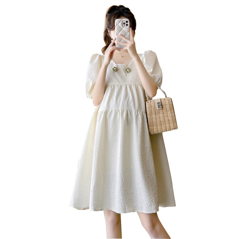 MATERNITY SUMMER SKIRT 2023 SUMMER NEW THREE-DIMENSIONAL HANDMADE FLOWER BOW PLUS SIZE MATERNITY DRESS WOMEN