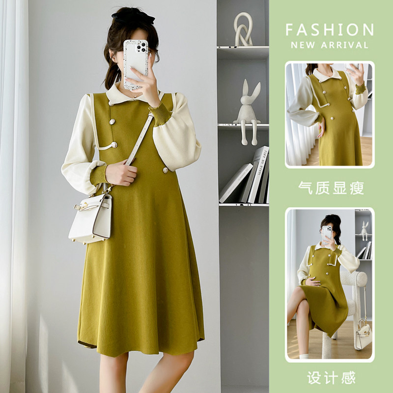 출산복 가을 겨울 2023 신상 인터넷 연예인 새해 첫날 빨간 드레스 폭격 거리 집 여성 모유 수유 드레스