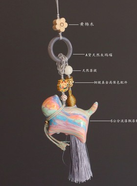 5公分寺庙同款飘漆猫猫挂件可爱招财猫大漆檀木钥匙扣文玩包挂件