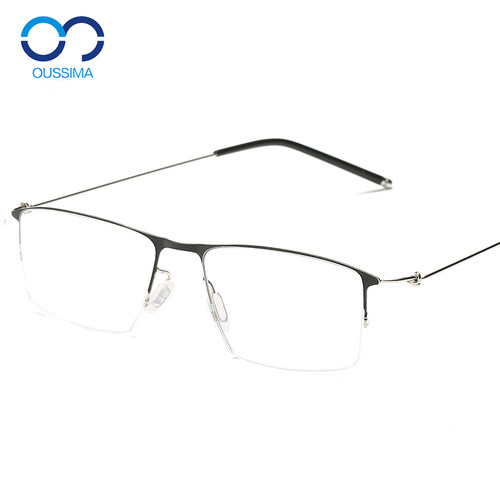 手工半框近视眼镜超轻男方形框