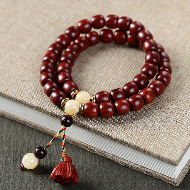 紫檀老型珠双圈手串 文玩木质佛珠念珠子小手链女士饰品