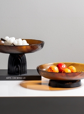 焦糖茶色加厚玻璃侘寂风茶几摆件