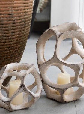 侘寂风几何镂空烛台摆件