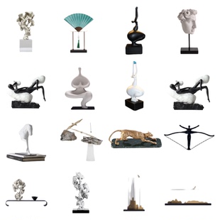 现代新中式瑜伽艺术摆件抽象仿石质人像工艺品家居样板房软装饰品