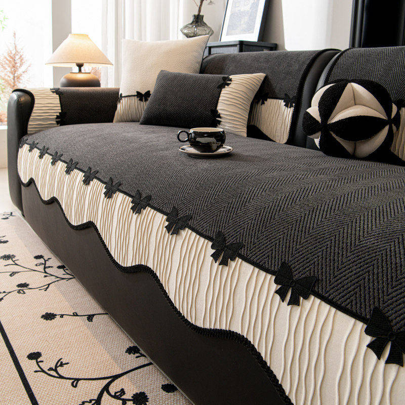 雪尼尔中古风沙发垫子2026新款四季通用坐垫盖布固定防滑真皮沙发