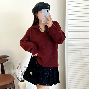 乃粒23263大码女装休闲polo领上衣女毛衣2025冬款胖mm宽松针织衫