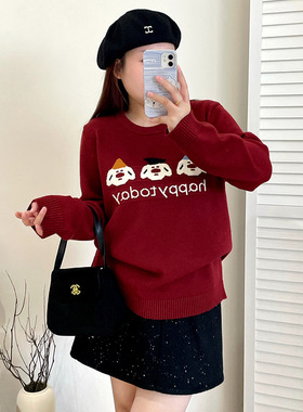 乃粒23560大码女装圆领小熊毛衣女打底衫2025冬款胖mm休闲针织衫